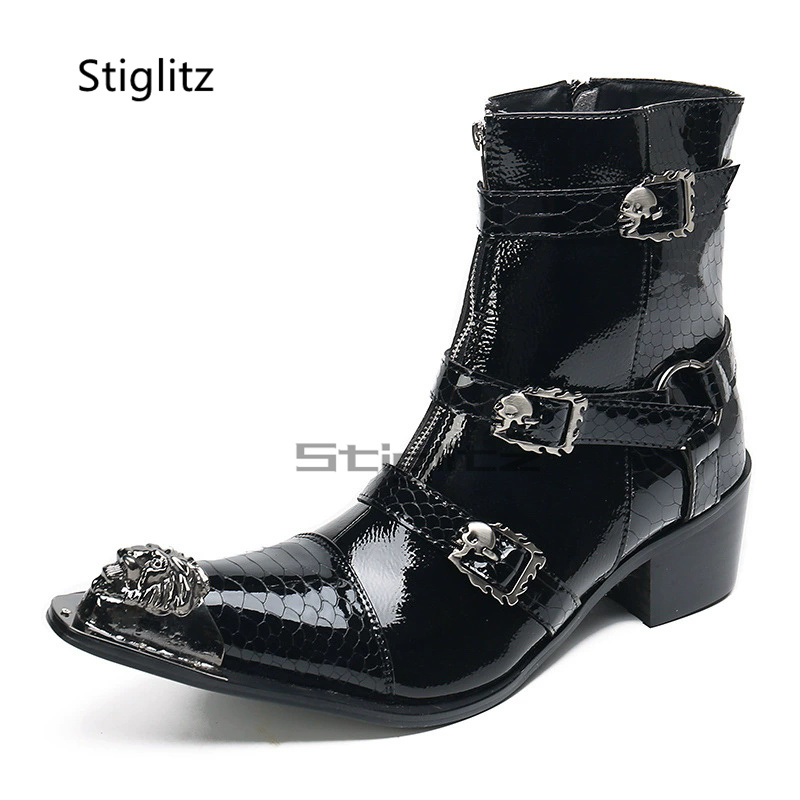 Leather Classic Strap - Herenriemgesp Lakleer Chelsea-laarzen Zwart Zakelijk Hoge